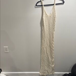 Mango Gold Maxi Slip Dress Sleeveless V-Neck